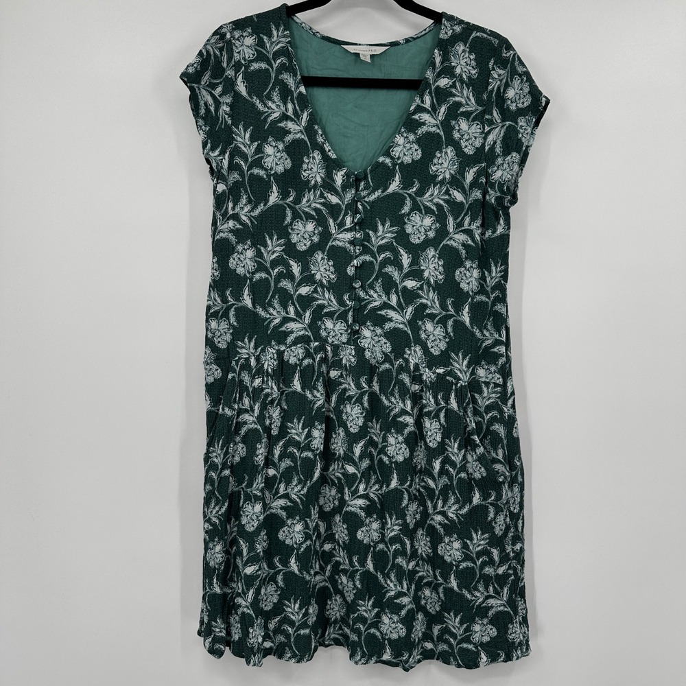 Garnet Hill Green Floral Cottagecore Drop Waist Mini Dress Medium Botanical Boho